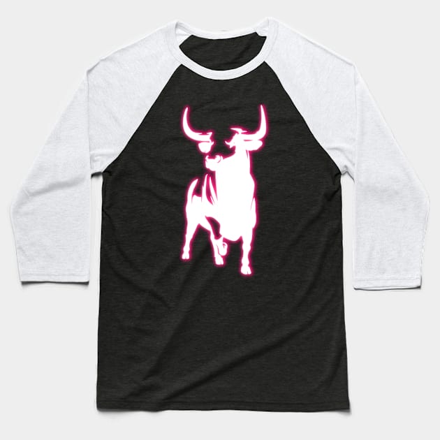 Pink Neon Sign Bull TORO Baseball T-Shirt by la chataigne qui vole ⭐⭐⭐⭐⭐